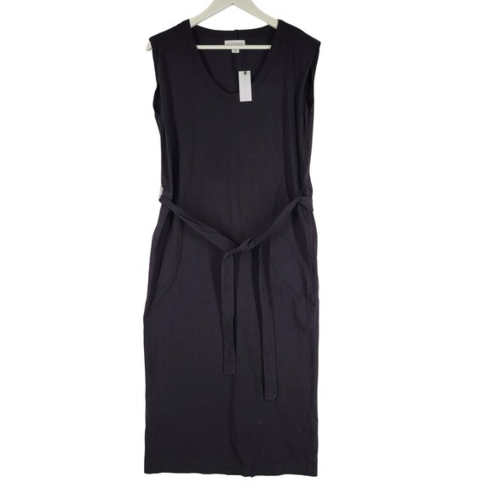 Velvet by Graham Spencer Black Sleeveless‎ V Neck Midi Dress with Tie Belt XS